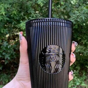 Starbucks Black Ribbed Tumbler with Straw